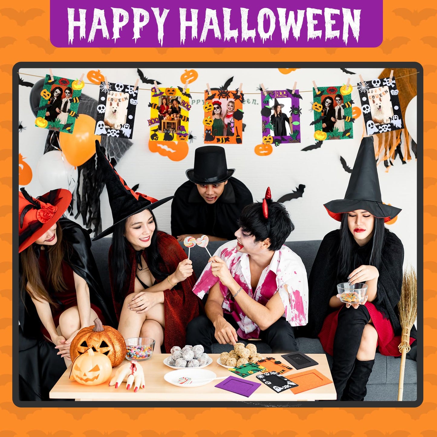Barydat 260 Pcs Halloween Felt Photo Frame Crafts Kit 30 Picture Frames Crafts with 230 Felt Stickers, Fun DIY Photo Frame for Halloween Party Supplies Favors