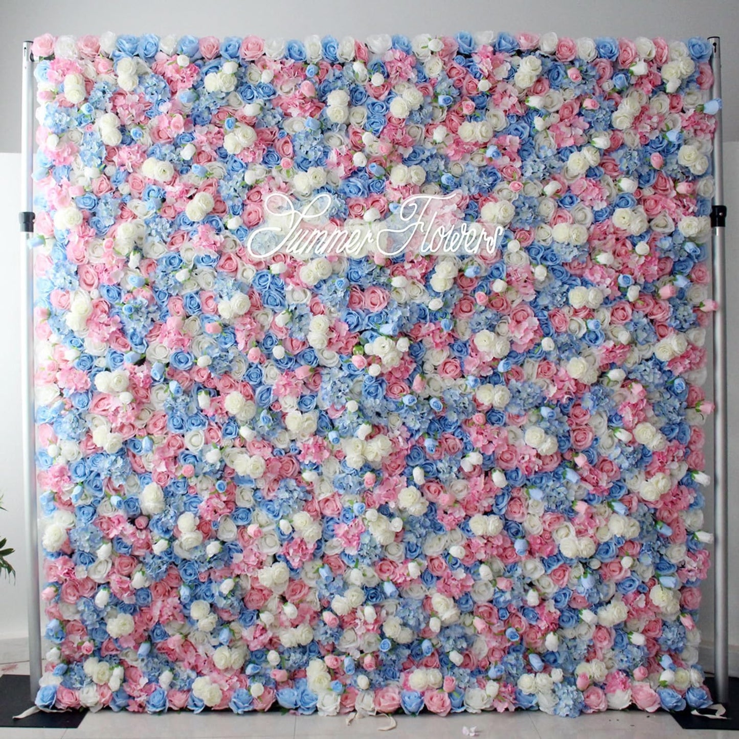 UYCVT Powder Blue Rose Artificial Flower Wall Backdrop Panels, Handmade Romantic Large Wedding Backdrop 3D Floral Wall Fabric Flower Wall for Party Baby Shower Bridal Wedding B-3m*3m/10 * 10FT