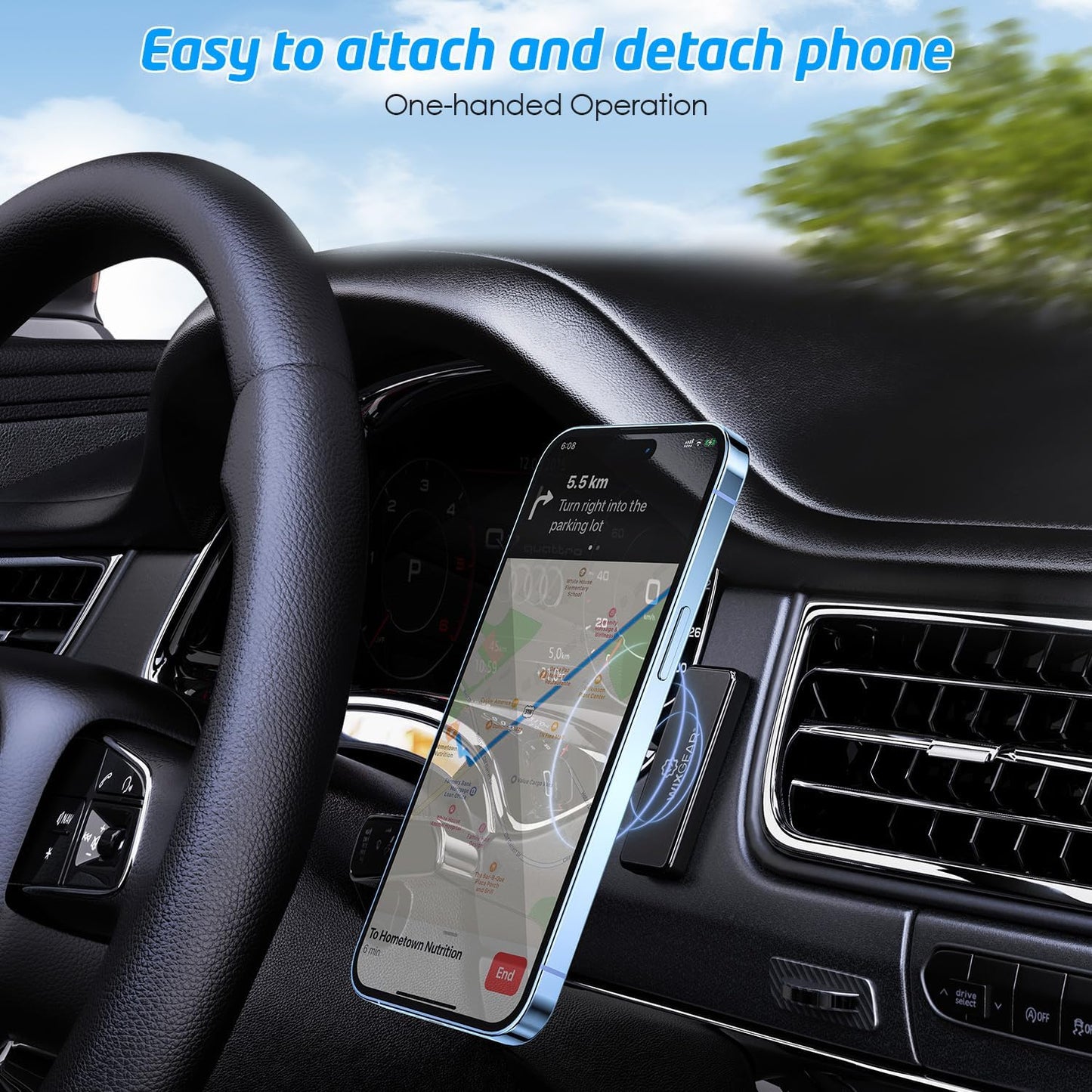 WixGear Magnetic Phone Car Mount, Universal Stick On Rectangle Flat Dashboard Magnetic Car Mount Holder, for Cell Phones and Mini Tablets -Extra Strong with 10 Magnets!