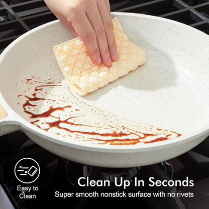SENSARTE Nonstick Ceramic Frying Pan - 8-Inch Healthy Omelet Skillet, PFAS-Free, Induction Compatible, White (Set of 2)