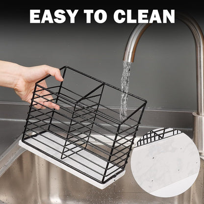 Utensil Holder for Kitchen Counter, Metal Utensil Holder Rack for Cooking Tools Storage, Sturdy Base, Drainage Hole for