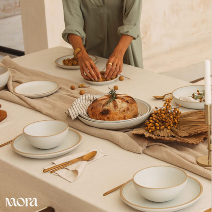 MORA Jumbo and Large Serving Dishes Set of 2, 13 inch and 12 inch Ceramic Pottery Oval Platters - Microwave, Oven and Dishwasher Safe - Oat