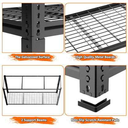 Storage Shelves Heavy Duty, 2 PCS 60" L x 24" W x 78" H Garage Wire Shelving Unit Loads 3300LBS, 5-tier Adjustable Metal Industrial Utility Shelf Rack for Kitchen, Laundry Room, Warehouse, Basement
