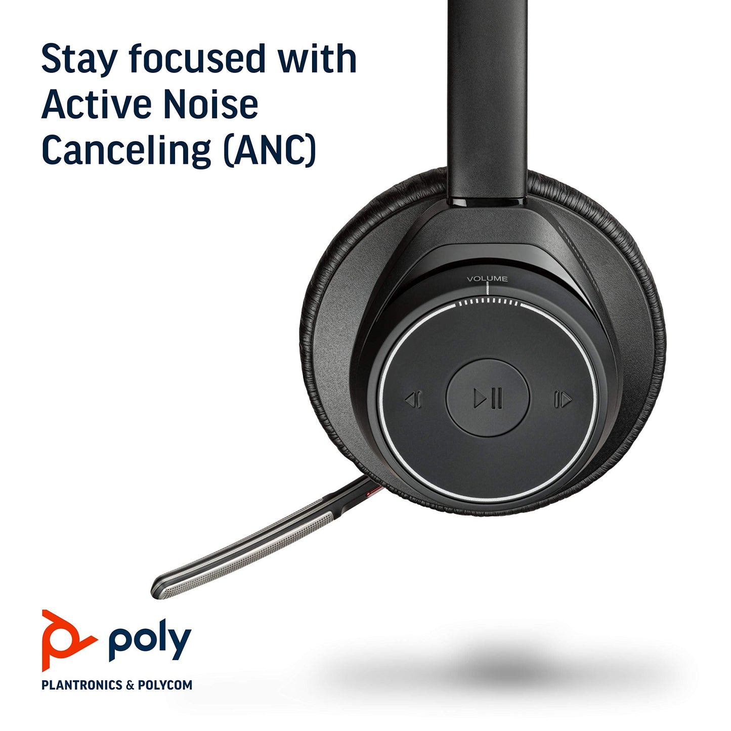 Plantronics - Voyager Focus UC (Poly) - Bluetooth Dual-Ear (Stereo) Headset with Boom Mic - USB-A Compatible with PC and/or Mac - Active Noise Canceling - Works with Teams (Certified), Zoom & more
