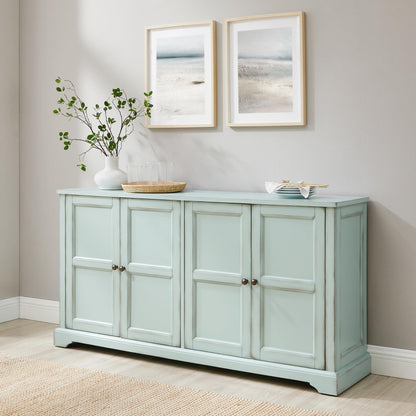 Crosley Furniture Holbrook Traditional Sideboard Buffet Cabinet, Kitchen Storage, Living Room TV Stand, Distressed Seafoam Blue