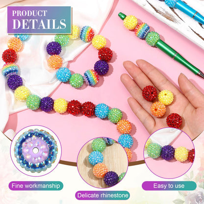 Loetere 40 Pcs 20 mm Rhinestone Beads Bulk Crystal Round Disco Ball Chunky Bubblegum Beads for Pens Bracelets Charms Craft European Style Jewelry Making Supplies Christmas(Rainbow)