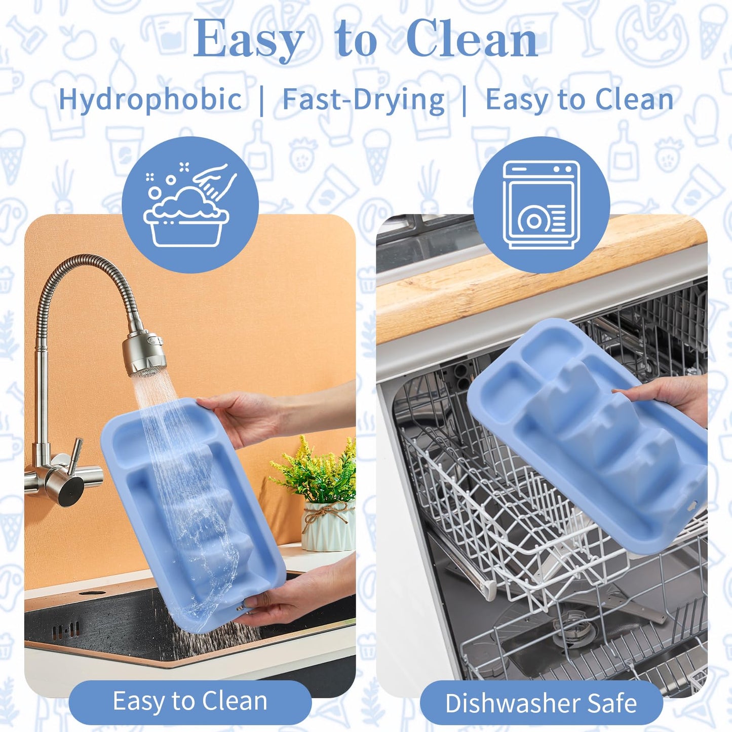 Klyrnd Silicone Taco Holder Set of 2, Reusable Taco Plate with Dividers for Hard & Soft Shells - Microwave & Dishwasher Safe Serving Stand (Blue Green)