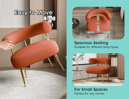 SEYNAR Mid Century Sherpa Boucle Accent Chair, Round Upholstered Barrel Arm Chair for Small Spaces, Fluffy Side Corner Sofa Chair for Living Room, Bedroom, Vanity, Office, Reading Nook(Orange)