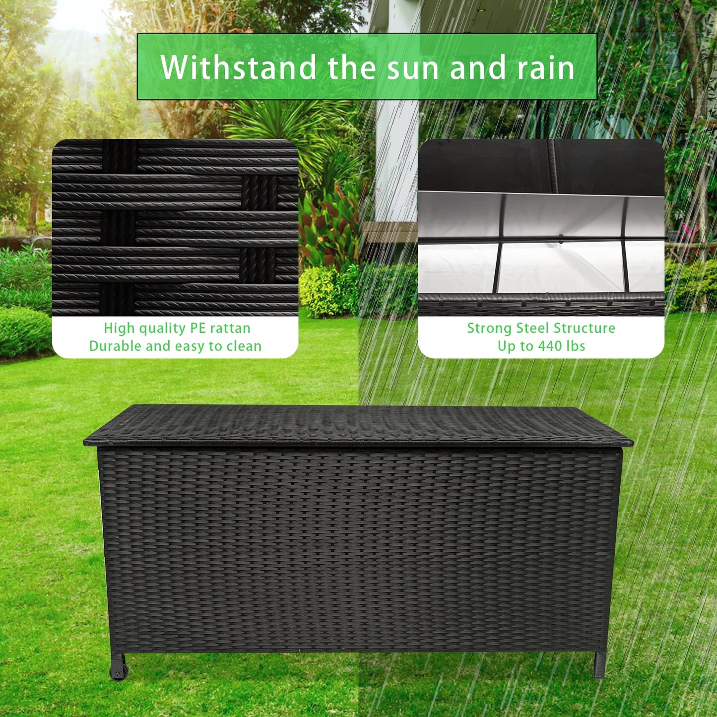 Outdoor Deck Box, Patio Waterproof Rattan Storage Box, Suitable for Furniture Cushions, Pool Equipment and Garden Tools Deck Storage Box At Deck Porch Back Yard Garden Swimming Pool