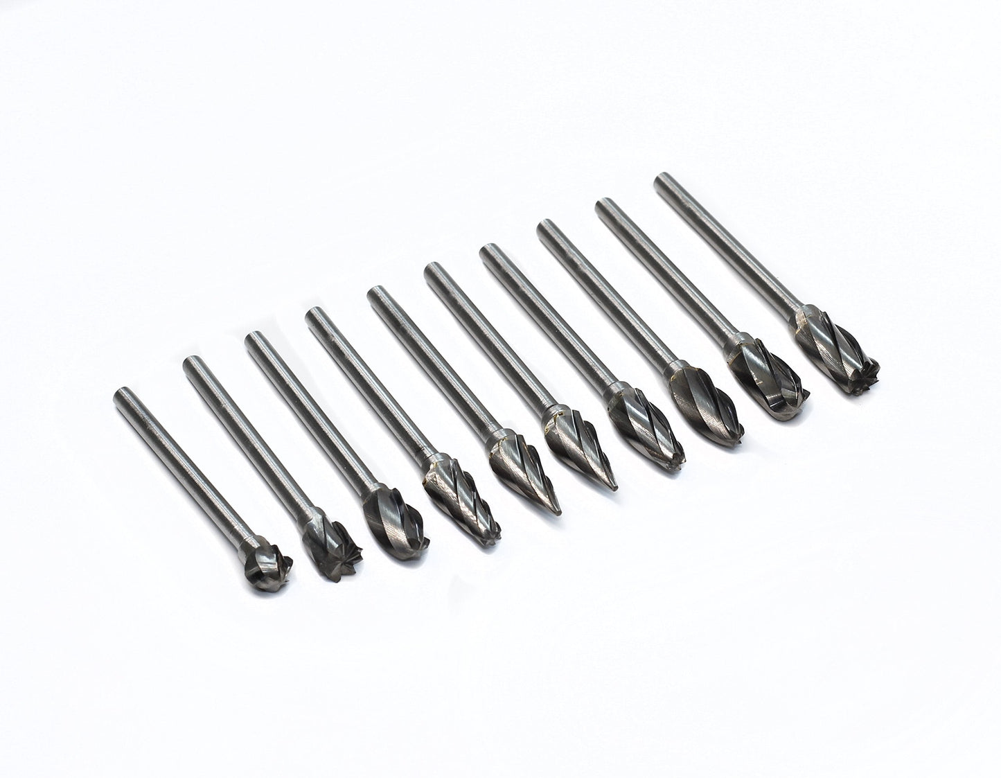 YUFUTOL 1/8 inch Carbide Burr Set - 10pcs Aluma Cut Carbide Rotary Burrs for Aluminum 3mm Shank Fits Die Grinder Drill for Woodworking,Drilling, Aluminum Craving,Engraving, Polishing