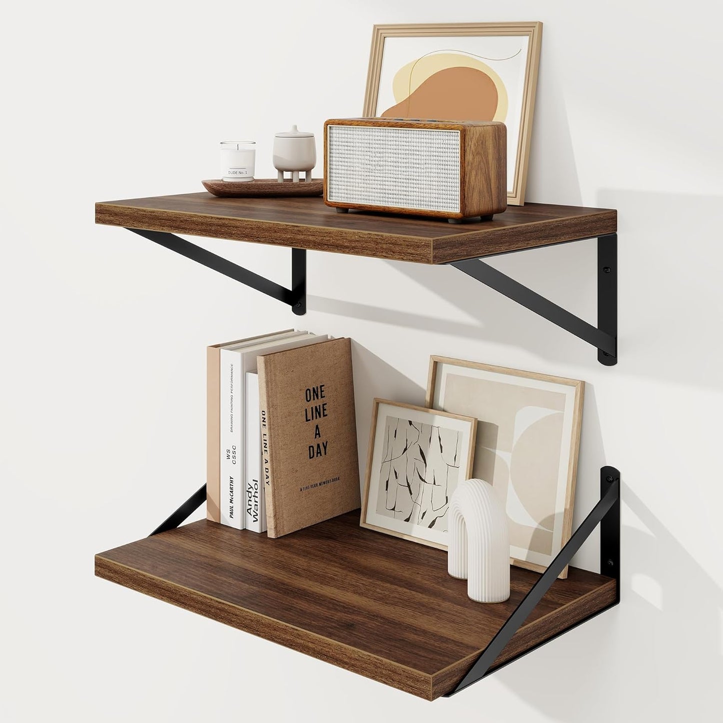 12 Inch 16W 12D Set 2, Floating Shelves, Deep Rustic Wood Wall Storage, x Wall Shelves of Heavy Duty Metal Brackets