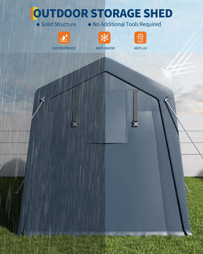 6x6 Ft Carport Heavy Duty Tent with Roll-Up Windows, Portable Garage with Removable Sidewalls & Doors, Car Canopy All-Season Tarp for Car Boat Truck Motorcycle, Grey