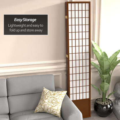 Oriental Furniture 7 ft. Tall Window Pane Shoji Screen - Walnut - 5 Panels