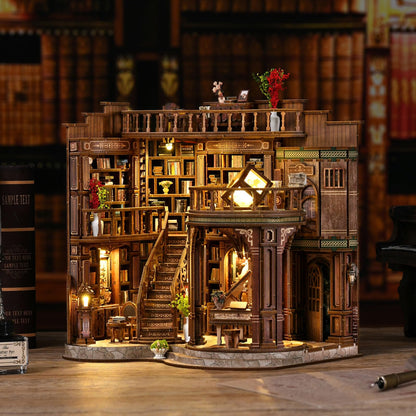 DIY Miniature House Kit, Book Nook Kit, 3D Wooden Puzzles Bookshelf Craft Kits, Dollhouse Kit with LED Light, Mini Building Kit for Adults Teen to Build (Dreamy Book Hall)