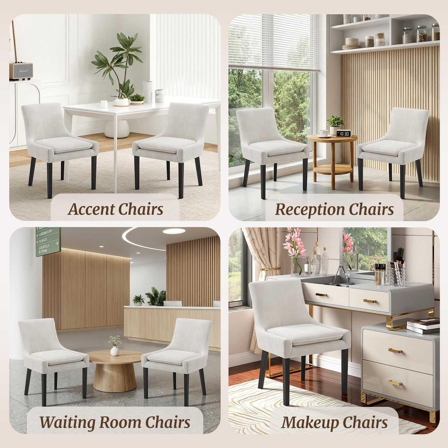MALOL Dining Chairs Set of 4, Upholstered Corduroy Dining Room Chair with Wood Legs, Mid-Back Padded Kitchen Side Chairs for Dining Room, Beige