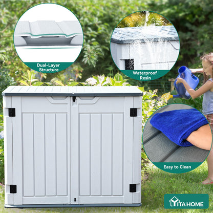 YITAHOME Outdoor Resin Storage Sheds, 39 in Height Lockable Waterproof Horizontal Shed w/o Shelf, Easy to Assemble Shed Storage for Garden Tools, Light Gray
