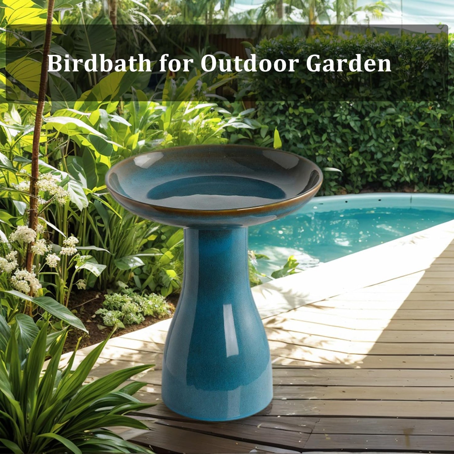 Dneuoir Ceramic Bird Bath for Outside, 19.7 Inch Tall Outdoor Birdbath, Reactive Glaze Bird Baths with Detachable Large Bowl for Outdoors, Garden, Floor, Balcony, and Lawn