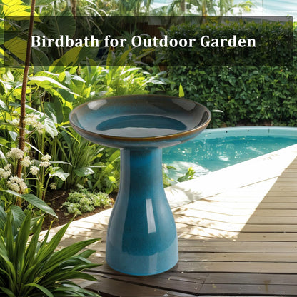 Dneuoir Ceramic Bird Bath for Outside, 19.7 Inch Tall Outdoor Birdbath, Reactive Glaze Bird Baths with Detachable Large Bowl for Outdoors, Garden, Floor, Balcony, and Lawn