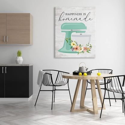 Stupell Industries Happiness is Homemade Phrase Floral Kitchen Stand Mixer Canvas Wall Art, 36 x 48, Multi-Color