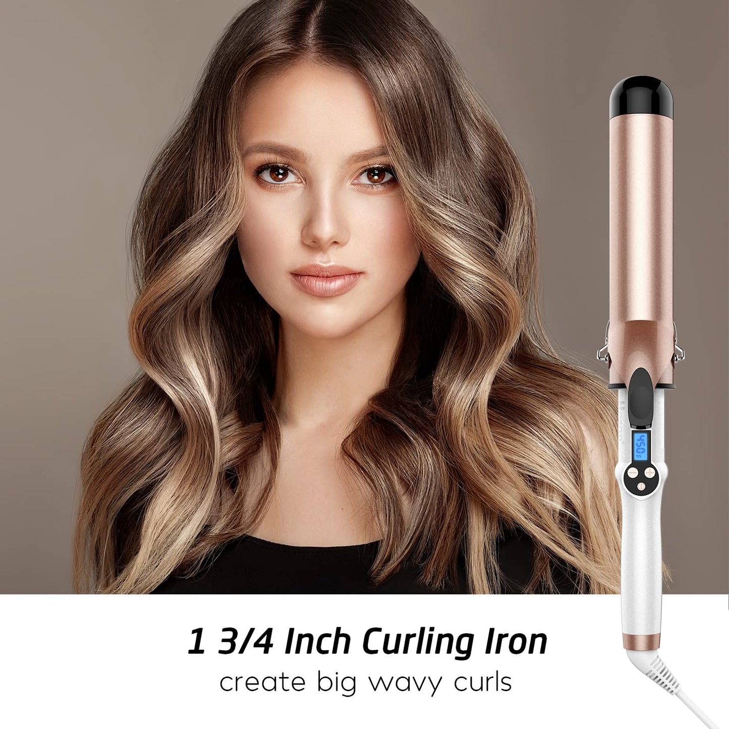 Hoson 1 Inch Curling Iron Professional Ceramic Tourmaline Coating Barrel Hair Curler, LCD Dispaly with 9 Heat Setting(225°F to 450°F for All Hair Types, Glove Include)