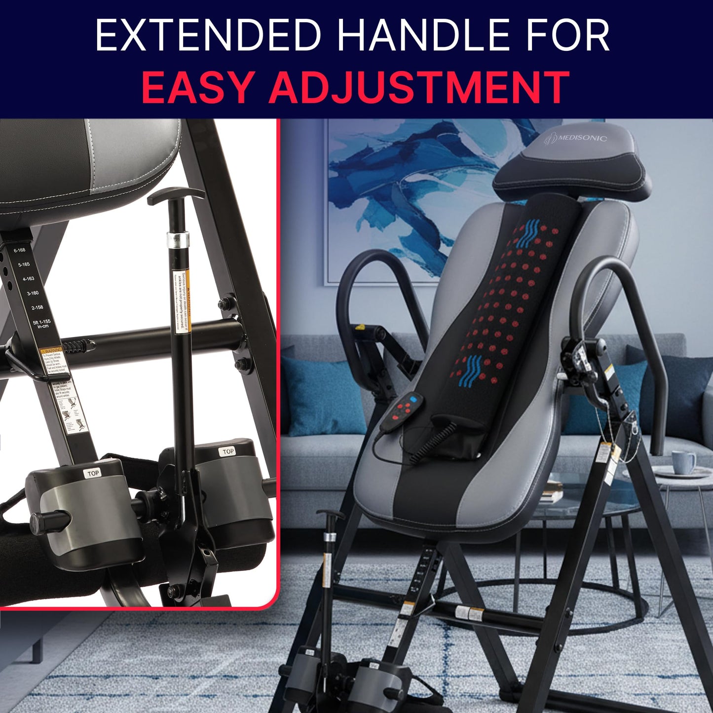 MediSonic Elite Inversion Table with Adjustable & Removable Lumbar Pad, Comfortable Ankle Security Cups, Multiple Inversion Angles, Heavy-Duty Frame, 300 lb Capacity, Gray