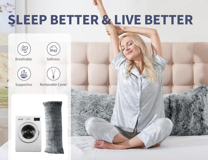 20x54 Fluffy Full Body Pillow for Adults Long Big Body Pillow Cover Pillowcase with Memory Foam for bed Grey Pregnancy