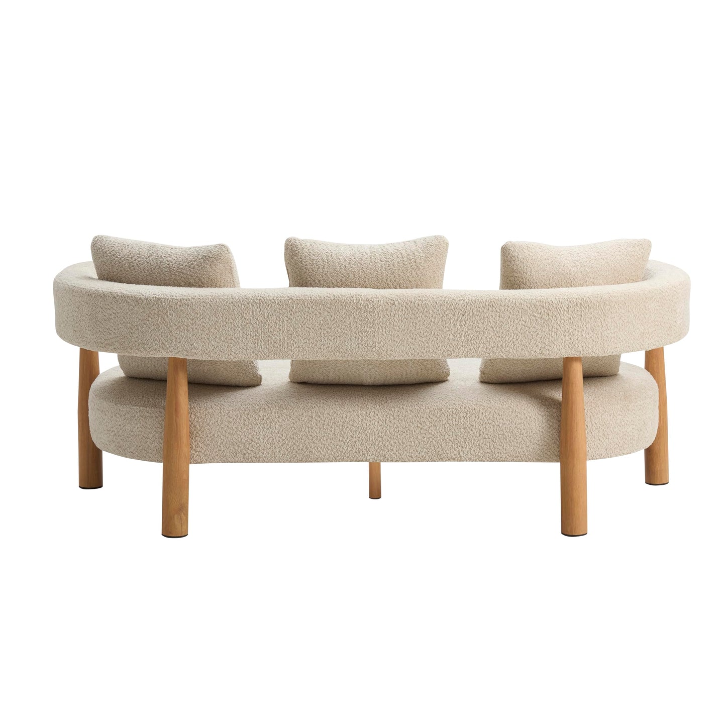 Christopher Knight Home Yulez Curved 3-Seater Sofa Couch with 3 Accent Pillows, Boucle Fabric Upholstered Lounge Seating, 76.5'' Home Office Bedroom Sofa Chair, Comfy Wooden Frame Sofa, Sesame Beige
