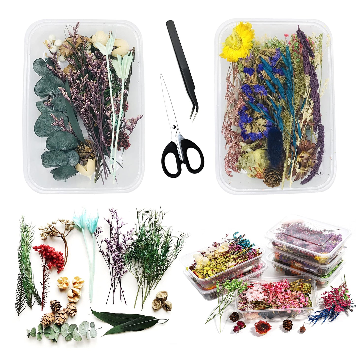 Woohome Crystal Tower Resin Moulds, 3 PCS Large Crystal Point Jewelry Epoxy Resin Silicone Moulds with 2 Pack Dried Flowers, Scissors, Tweezers for DIY Resin Flowers Crystals, Home Decors