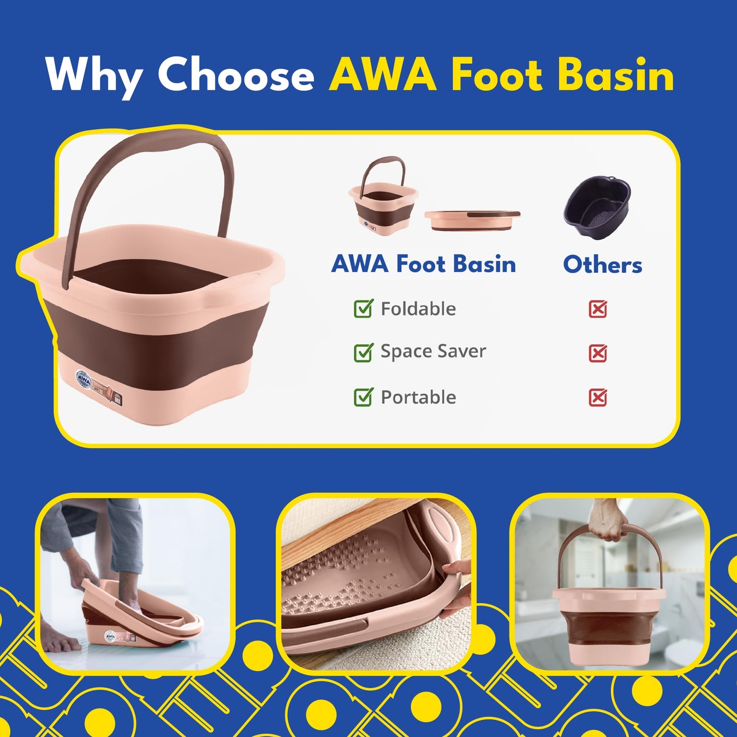 American Wellness Authority AWA Extra Large foot bath basin - Sturdy plastic soak tub For Soaking feet and Pedicure At Home Spa Kit Women Men (Grey Basin), 1.0 Count