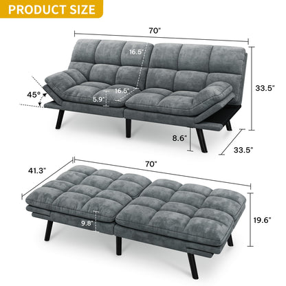 DWVO 70" Convertible Futon Sofa Bed, Folding Futon Set for Living Room Home Office Aprtment, Modern Futon Couch with Adjustable Backrest & Armrests, Recliner Lounge, Loveseat Sofa
