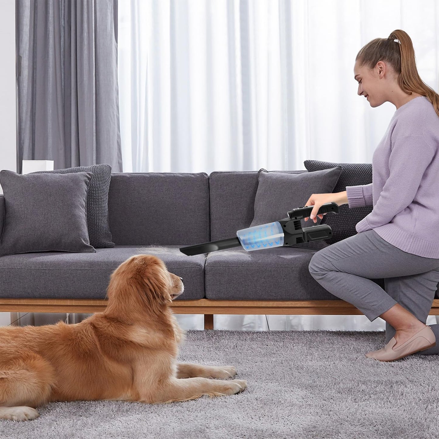 RSAOENF Handheld Vacuum Cordless Car Vacuum Cleaner with LED Light, High Power Suction, Portable Lightweight Rechargeable Hand Vacuum for Car, Home, Pet, Office