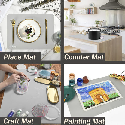Sapid Extra Large Silicone Mat 36" x 24" Place Mats, Heat Resistant Mat for Kitchen Countertop Protector, Thick Placemats Washable Silicone Mats for Kitchen Counter Mat Dining Table Mat, Grey,