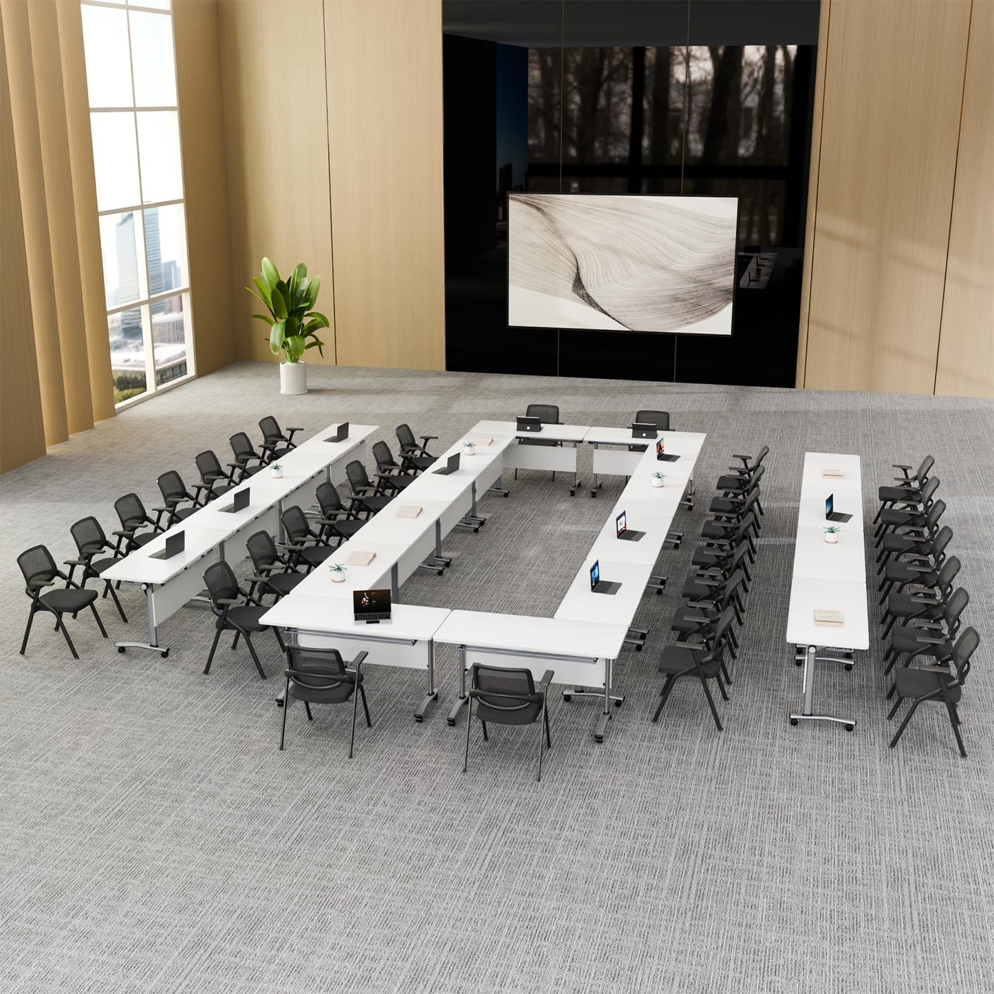 JFazzruit Conference Room Table with Wheels, Modular Flip-Top Folding Conference Tables for Training Rooms Classrooms Seminars Mobile Conference Table for Meeting Room Business (Silver 6P140)