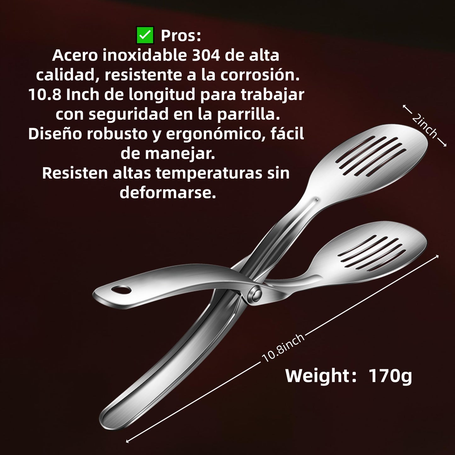 Huakai Kitchen Metal Tongs, Heat-Resistant 600C 304 Stainless Steel Cooking Tongs, Perfect for Food, Steak, Bread, Pizza, Salads and BBQ, Stable Clamping and Flipping Performance