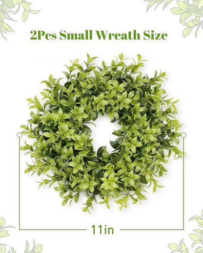DDHS Boxwood Wreaths - 11" Mini Green Leaves for Front Doors | Spring Summer Indoor/Outdoor Decor