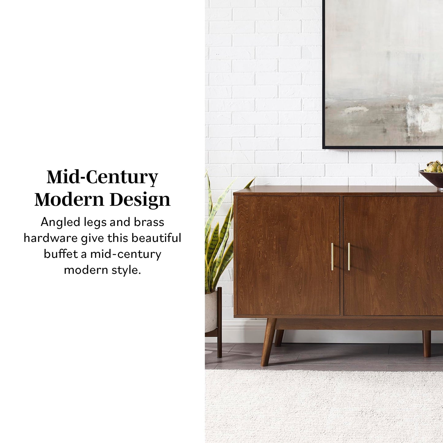 Walker Edison Mid-Century Modern Wood Kitchen Buffet Sideboard Entryway Serving Storage Cabinet Doors Dining Room Console, 70 Inch, Walnut