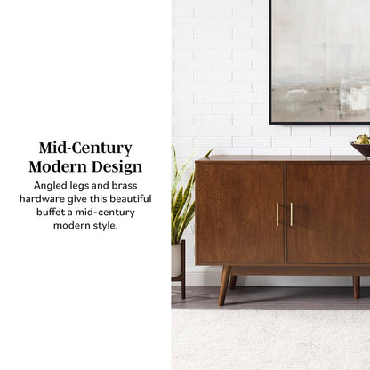 Walker Edison Mid-Century Modern Wood Kitchen Buffet Sideboard Entryway Serving Storage Cabinet Doors Dining Room Console, 70 Inch, Walnut