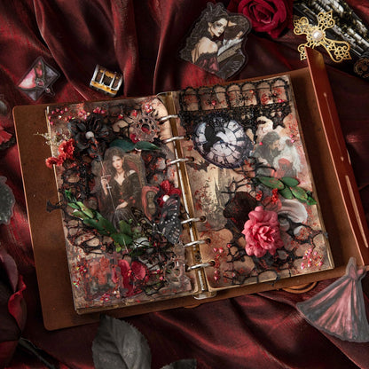 AuriicLeaf Dark Gothic Ballroom PET Sticker Set, 100PCS Vintage Dance Ephemera for Scrapbooking, Journaling, DIY Crafts, and Planner Supplies