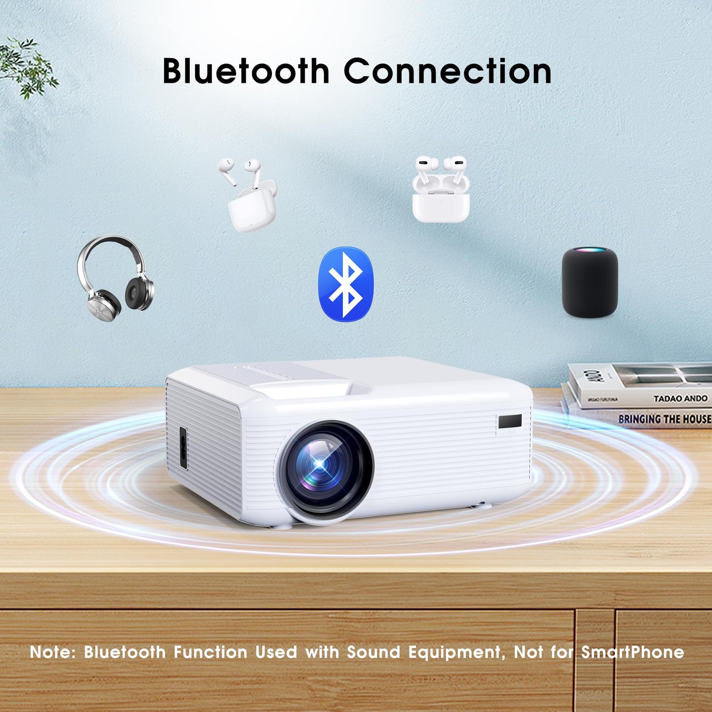Mini Projector | 4K Support 200" Giant Screen | 500 ANSI Lumens, Bluetooth 5.2 | Portable Outdoor Movie Projector Compatible with TV Stick/Phone/HDMI/PC | Built-in HiFi Speaker | indoor & outdoor use