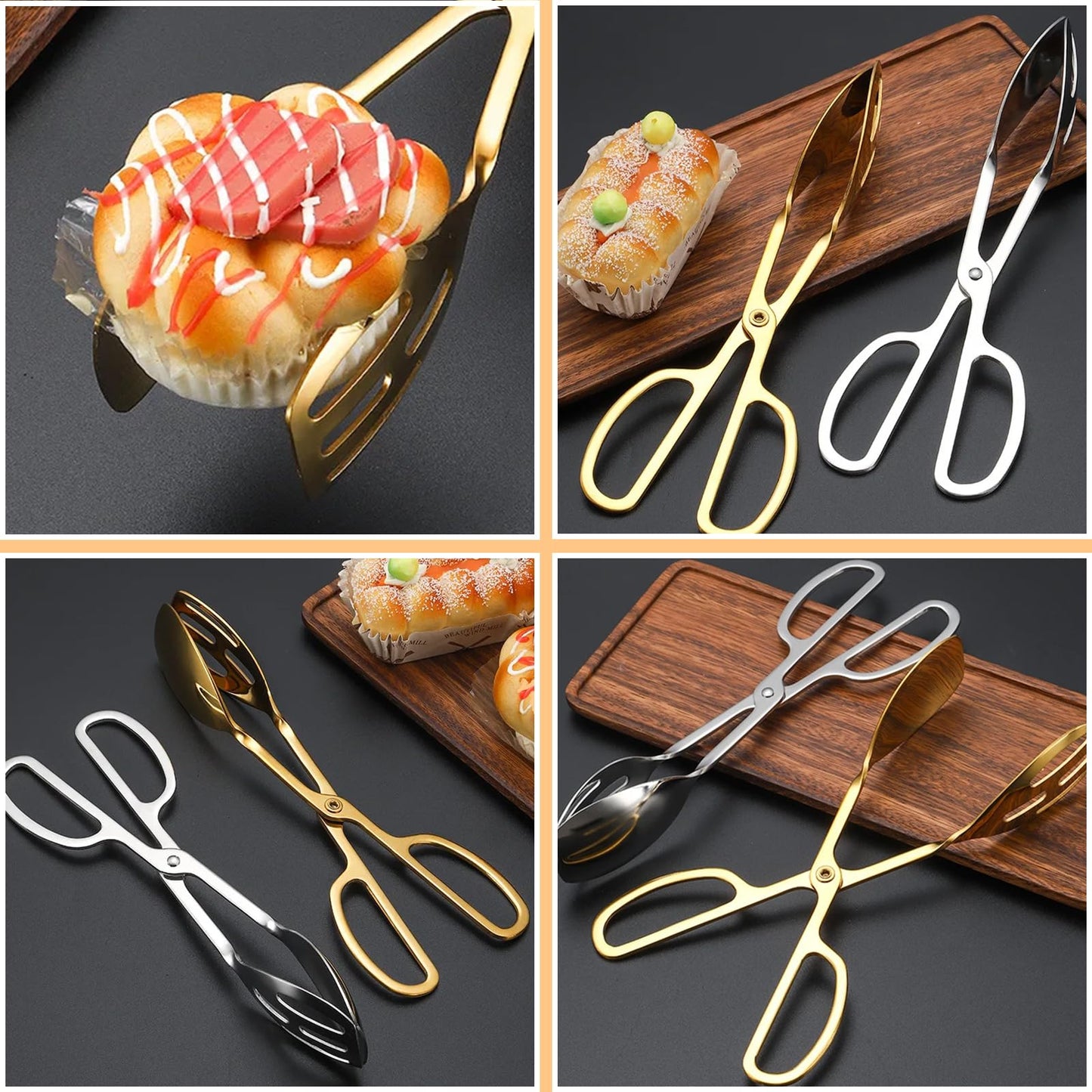 3 Pieces Buffet Serving Tongs, Salad Tongs for Kitchen Serving, Stainless Steel Food Scissor Tongs, Thickening Food Serving Tongs for Home Party Bread Cake Bake Steak Barbecue Buffet Catering (Silver)