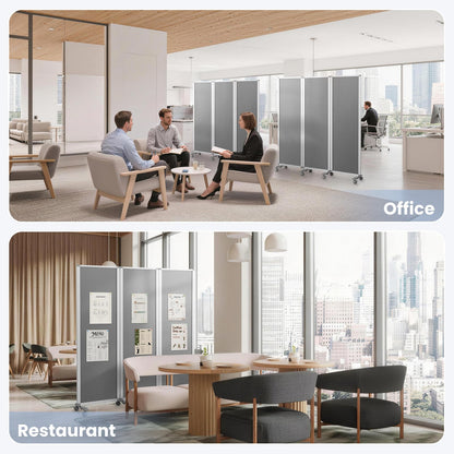 MAKELLO Portable Office Partitions 71" H x 71" W, Freestanding Office Dividers Partition Wall for Room, 3-Panel Trifold Privacy Panel, Aluminum Frame, Gray Felt