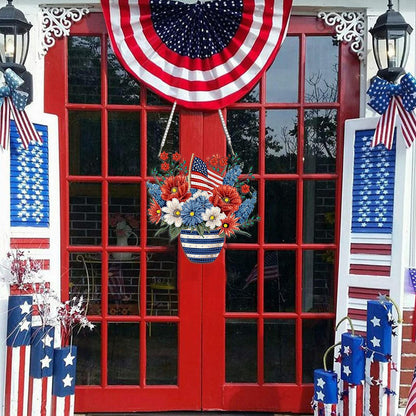 DOMROM 4th of July Diamond Art Hanging Kits, Patriotic Flower Vase Diamond Painting, Special Shaped Gem Art Suncatchers Ornament, American Flag Independence Day Decor for Home Window Wall