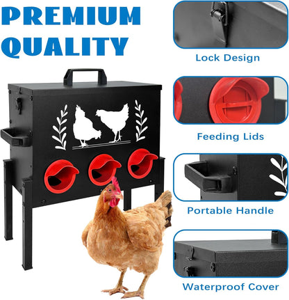 koretech 30 lb 6 Chicken Feeders, Capacity Port Automatic Chicken Feeder, Metal Chick Feeder with Locking Lid and Legs