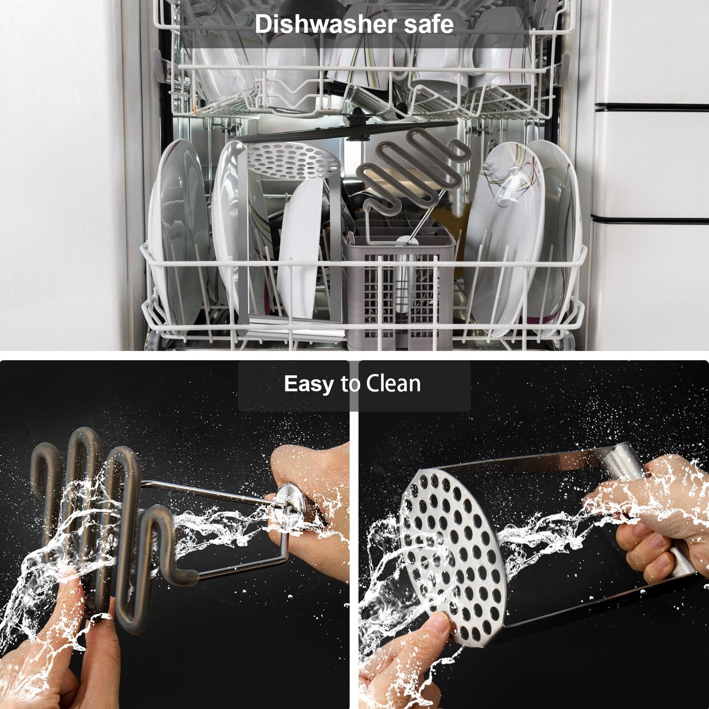 VOOVAO 2Pcs Wide Potato Smasher,Mashed Potato Masher,Stainless Steel Masher Kitchen Tool for Bean,Vegetable,Food,Fruit,Salad