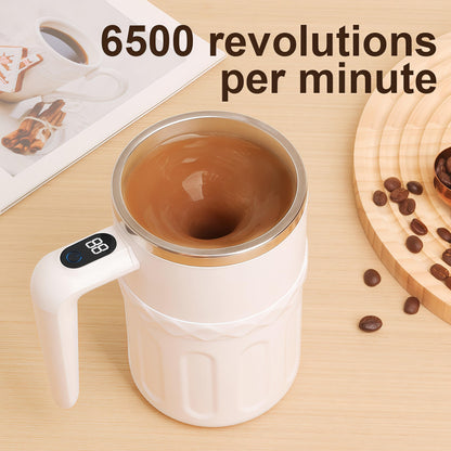 Qevcumuk Self stirring coffee mug 12.8oz - Digital Temp Display, Touch Switch, 20s Auto Shutoff, Type-C Fast Charging， Rechargeable self stirring mug