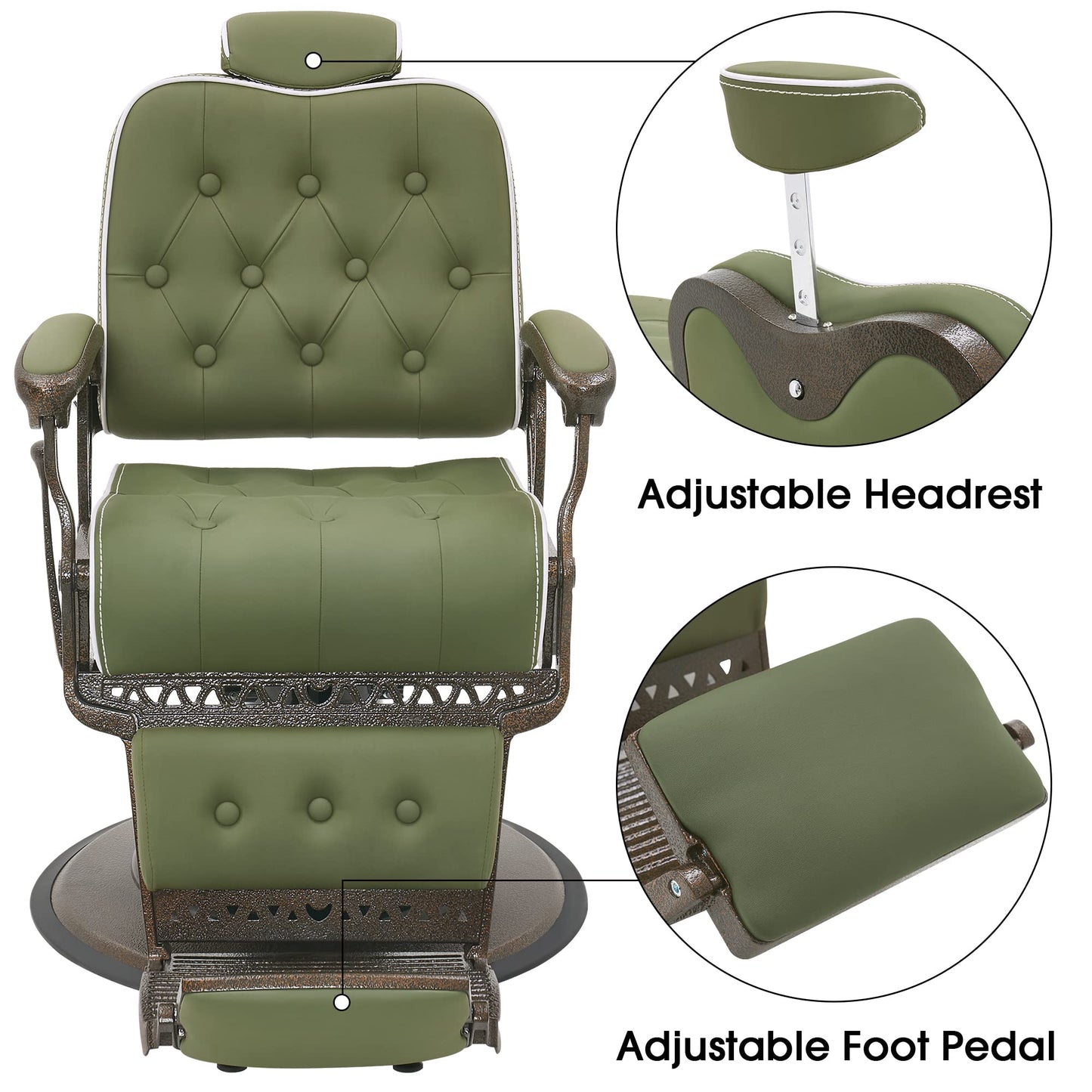 BarberPub Heavy Duty Metal Vintage Barber Chair All Purpose Reclining Hydraulic Pump Salon Beauty Spa Chair Hair Styling Equipment 9218 (Green)