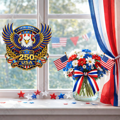 Eiflow USA 250th Anniversary Diamond Art Hanging Kit for Adults Eagle, DIY Patriotic Diamonds Painting Door Hanger Board Kit, Acrylic Diamond Art Painting Pendant Ornament 4th of July