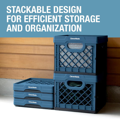 25L (6.6 3 Pack, 50 lb CleverMade Collapsible Milk Crate Gal) Capacity Heavy Duty Folding Crate Stackable Storage