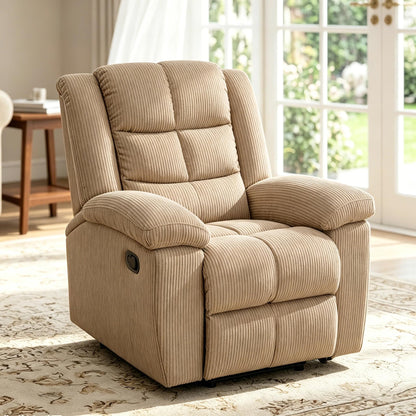 Trygoal Manual Recliner Chair, Nursery Rocking Chair, Lazy Boy Recliner Chair for Adults, Gaming Recliner wih Overstuffed Arms, Suitable for Home Theater, Living Room, Bedroom, Beige