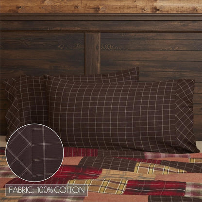 VHC Brands Standard Pillowcase Set, 21x30, Wyatt Bedding Accessory, Plaid Tan